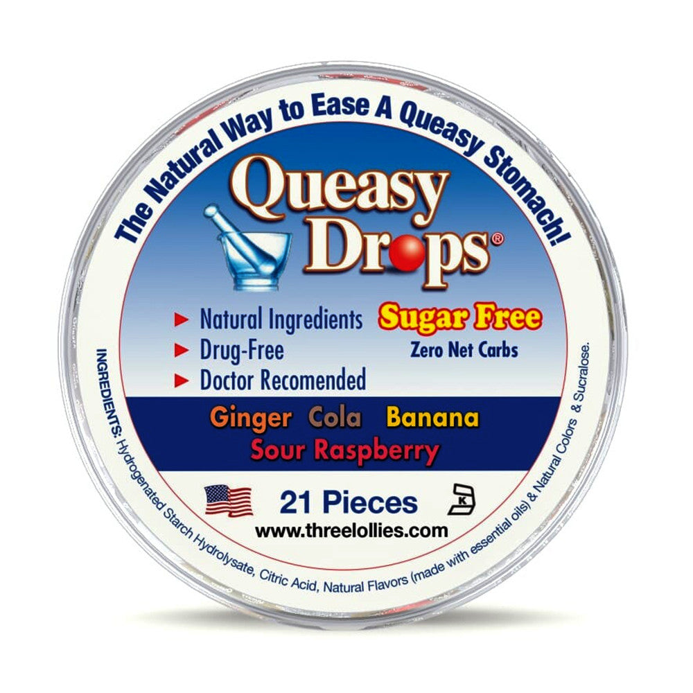 Three Lollies Queasy Drops Sugar Free Pieces, 21 Ea